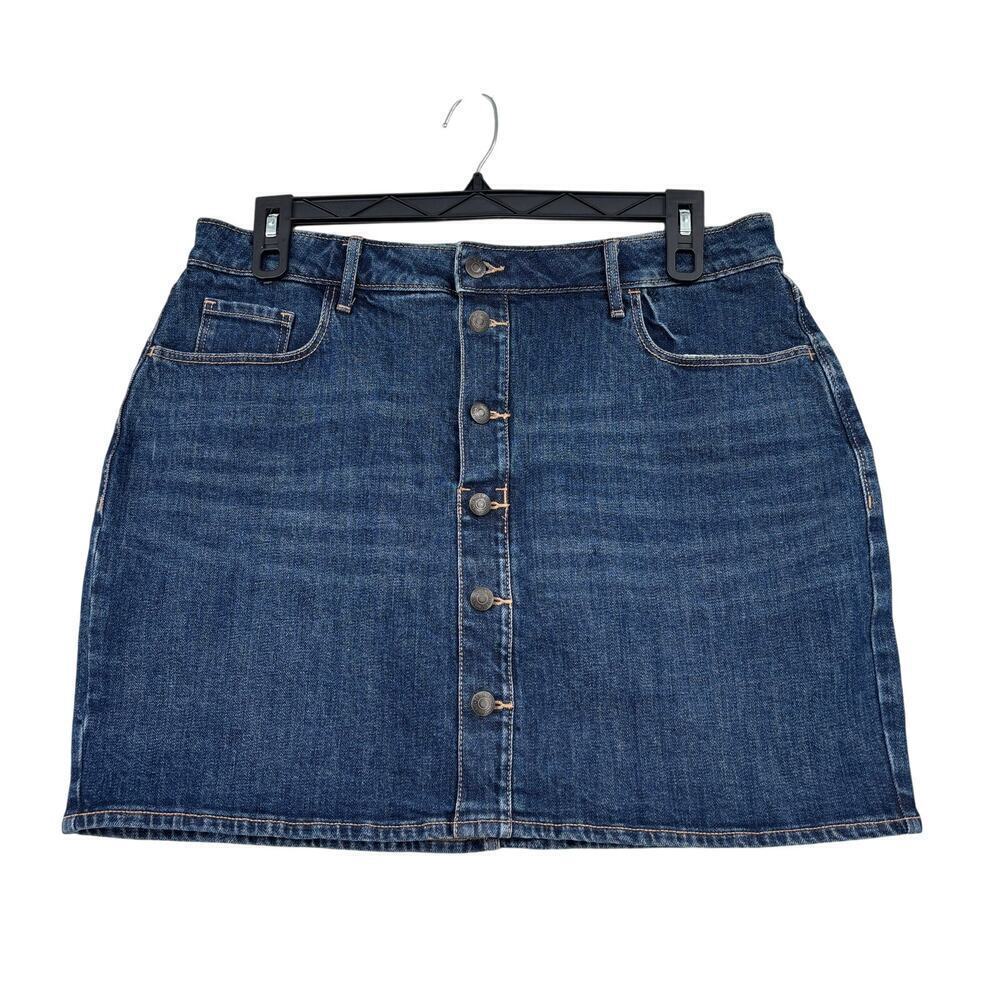 Old Navy Jean Skirt Size 14 High Rise Secret Slip Pockets‎ Stretch Denim Buttons